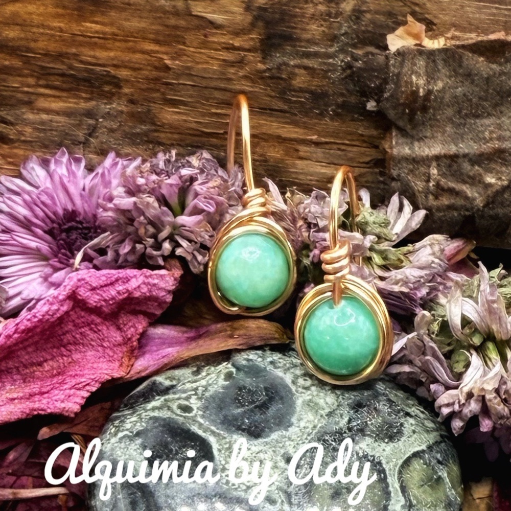 Fall Gold Wrapped amazonite Earrings